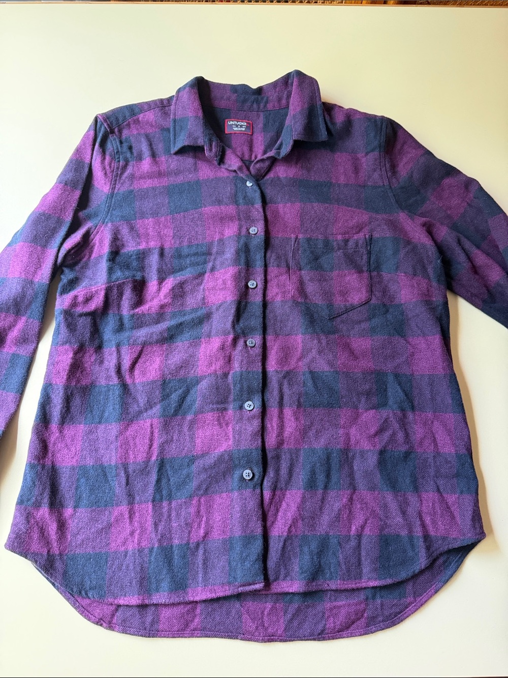 UNTUCKit Women’s Flannel Button Down in Purple & Navy